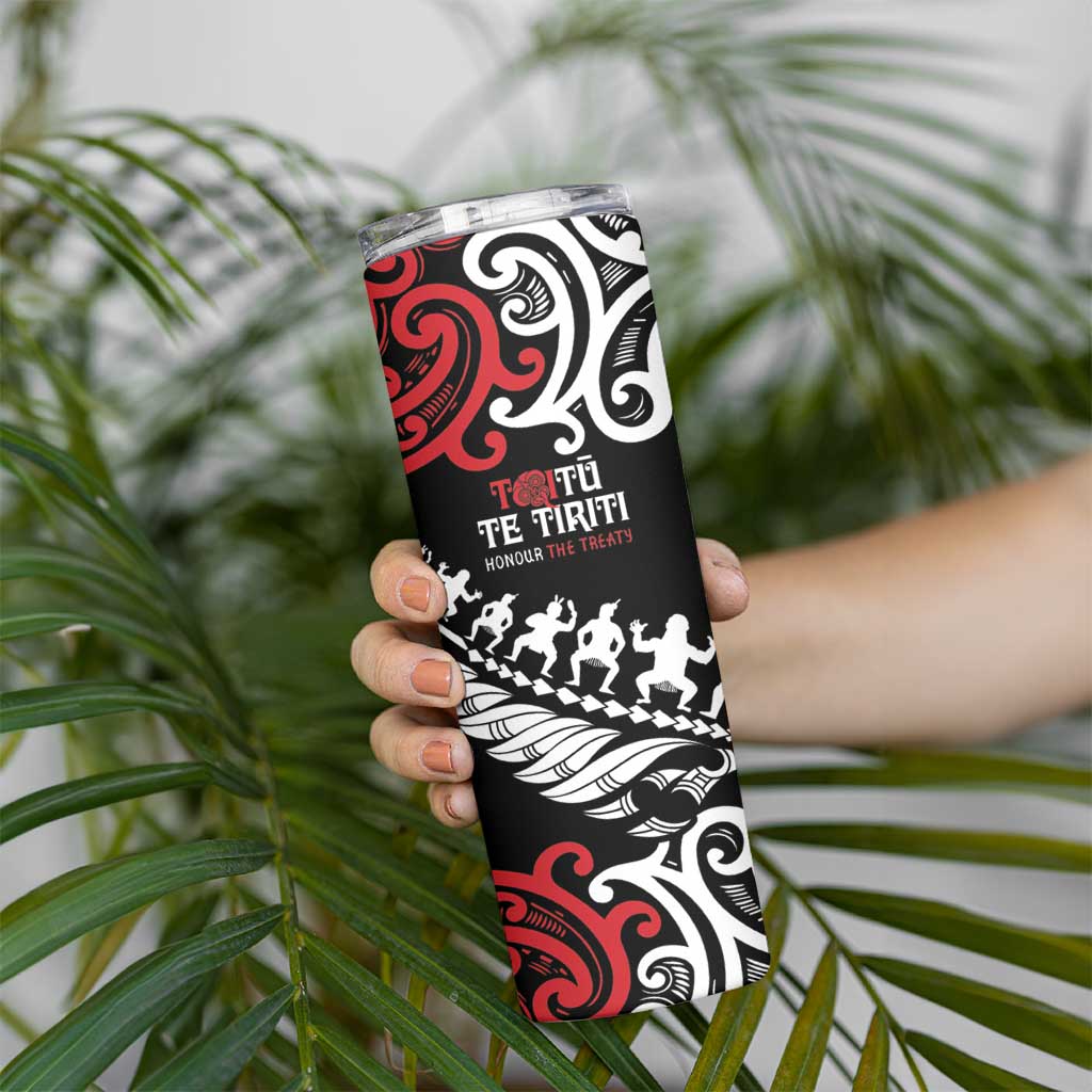 Honour The Treaty New Zealand Personalised Skinny Tumbler Toitu Te Tiriti Half Fern with Haka dance LT9 - Polynesian Pride
