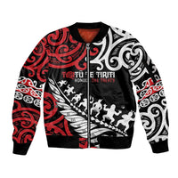 Honour The Treaty New Zealand Personalised Sleeve Zip Bomber Jacket Toitu Te Tiriti Half Fern with Haka dance LT9 Unisex Black - Polynesian Pride