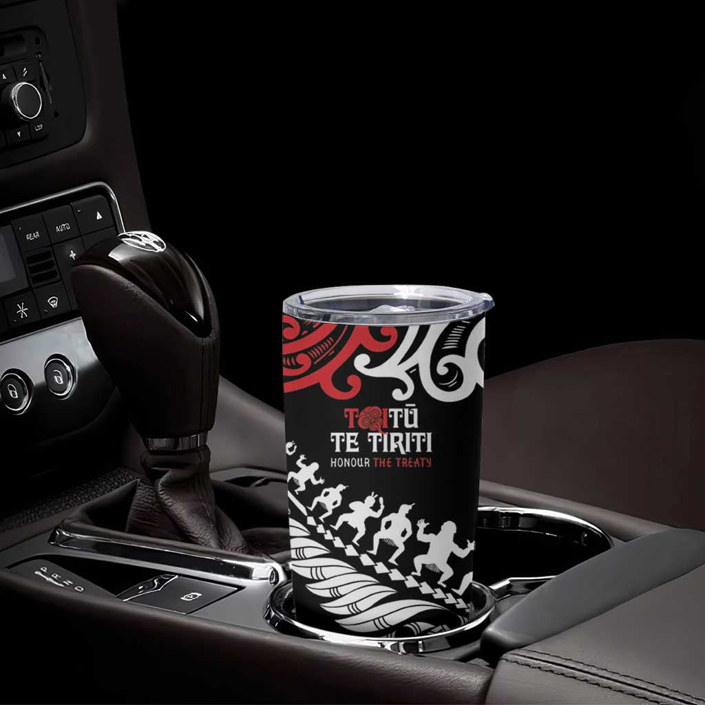 Honour The Treaty New Zealand Personalised Tumbler Cup Toitu Te Tiriti Half Fern with Haka dance