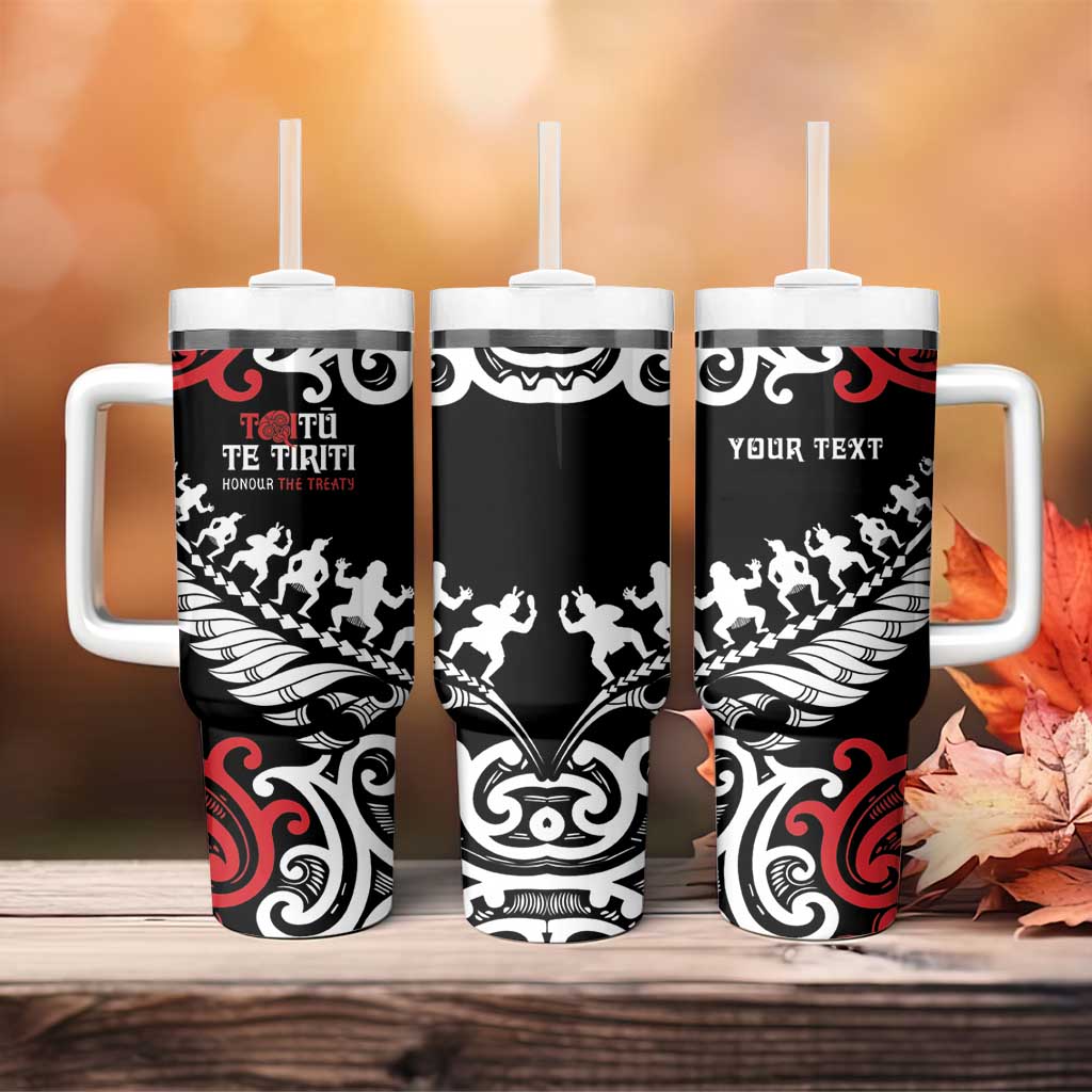 Honour The Treaty New Zealand Personalised Tumbler With Handle Toitu Te Tiriti Half Fern with Haka dance