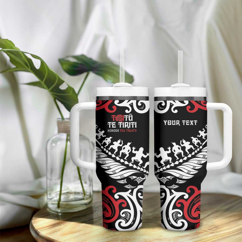 Honour The Treaty New Zealand Personalised Tumbler With Handle Toitu Te Tiriti Half Fern with Haka dance