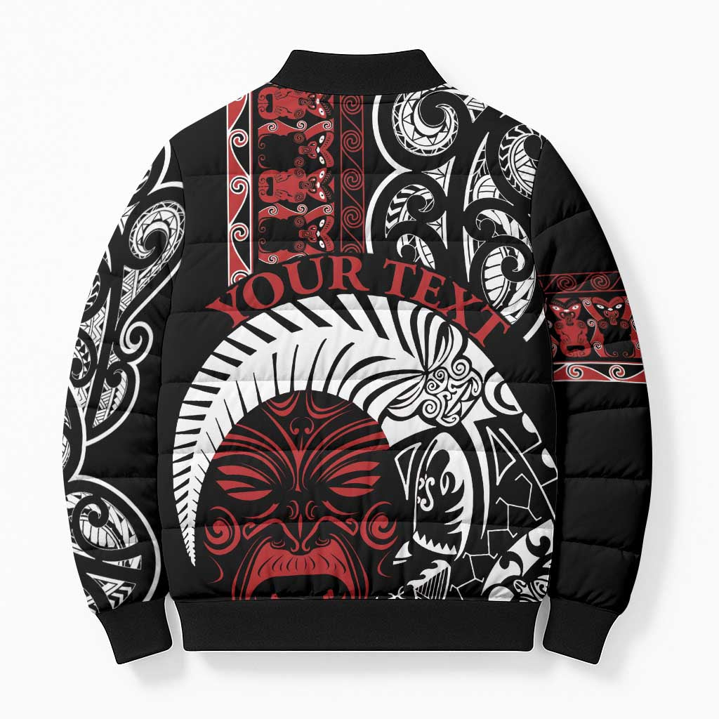 Honour The Treaty New Zealand Personalised Bomber Puffer Jacket Toitu Te Tiriti Indigenous Maori Face - Polynesian Pride