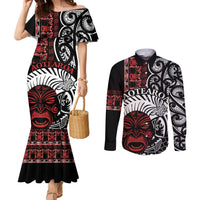 Honour The Treaty New Zealand Personalised Couples Matching Mermaid Dress and Long Sleeve Button Shirt Toitu Te Tiriti Indigenous Maori Face