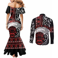 Honour The Treaty New Zealand Personalised Couples Matching Mermaid Dress and Long Sleeve Button Shirt Toitu Te Tiriti Indigenous Maori Face