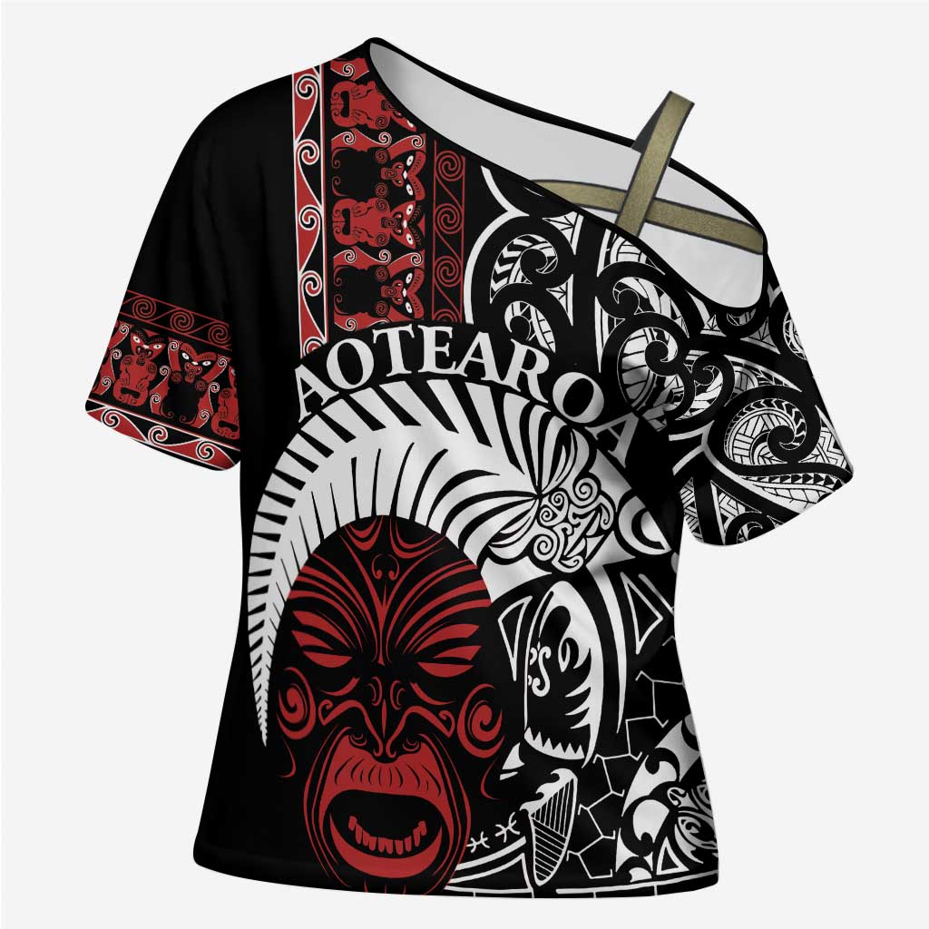 Honour The Treaty New Zealand Personalised Cross Shoulder Shirt Toitu Te Tiriti Indigenous Maori Face - Polynesian Pride