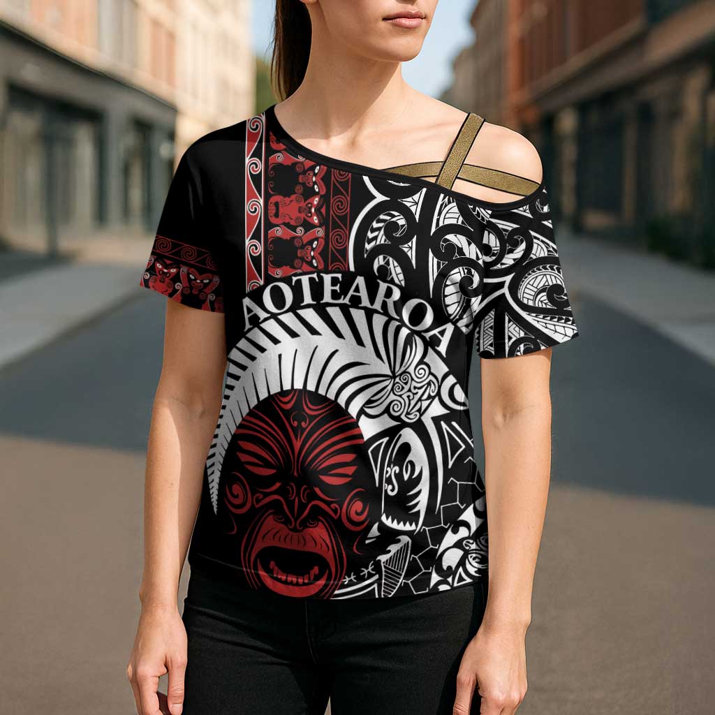 Honour The Treaty New Zealand Personalised Cross Shoulder Shirt Toitu Te Tiriti Indigenous Maori Face - Polynesian Pride