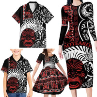 Honour The Treaty New Zealand Personalised Family Matching Long Sleeve Bodycon Dress and Hawaiian Shirt Toitu Te Tiriti Indigenous Maori Face