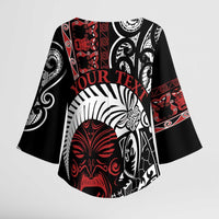 Honour The Treaty New Zealand Personalised Kimono Sleeve Blouse Toitu Te Tiriti Indigenous Maori Face - Polynesian Pride