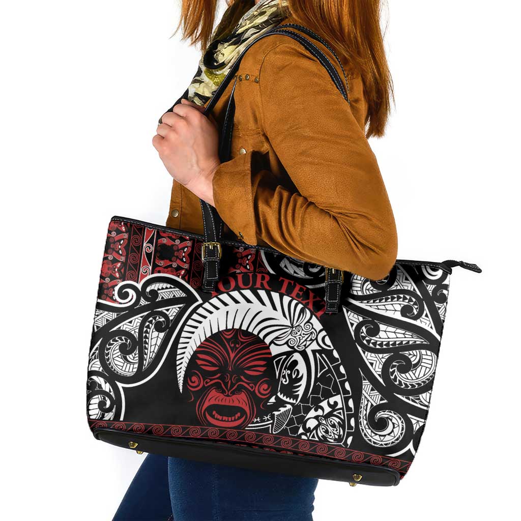 Honour The Treaty New Zealand Personalised Leather Tote Bag Toitu Te Tiriti Indigenous Maori Face LT9 Black - Polynesian Pride