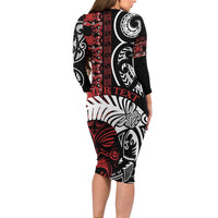 Honour The Treaty New Zealand Personalised Long Sleeve Bodycon Dress Toitu Te Tiriti Indigenous Maori Face LT9 - Polynesian Pride