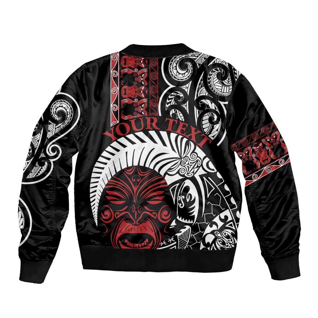 Honour The Treaty New Zealand Personalised Sleeve Zip Bomber Jacket Toitu Te Tiriti Indigenous Maori Face LT9 - Polynesian Pride