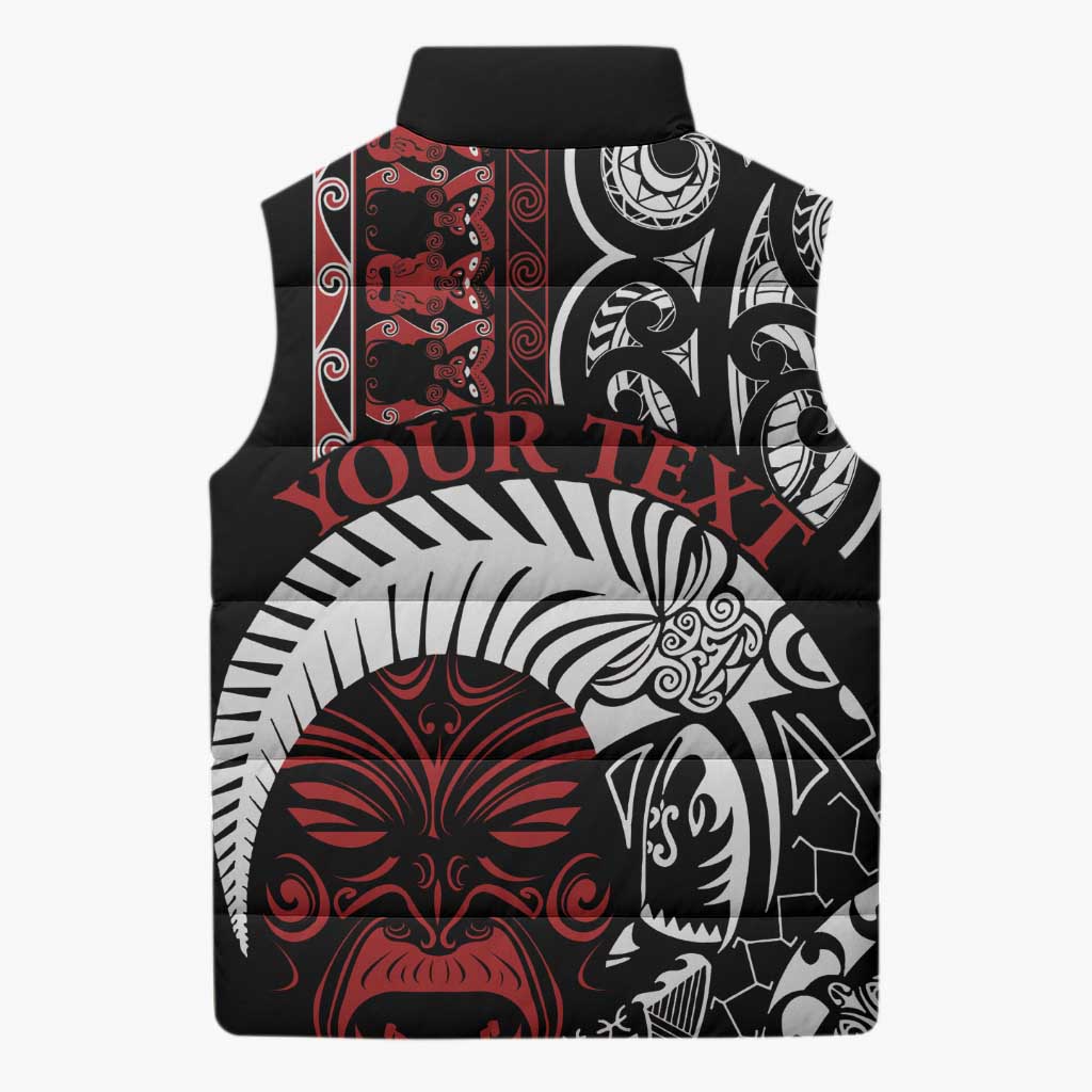 Honour The Treaty New Zealand Personalised Sleeveless Puffer Jacket Toitu Te Tiriti Indigenous Maori Face - Polynesian Pride