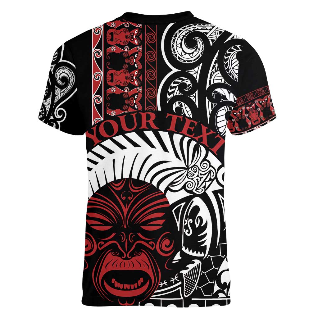 Honour The Treaty New Zealand Personalised Women V-Neck T-Shirt Toitu Te Tiriti Indigenous Maori Face LT9 - Polynesian Pride