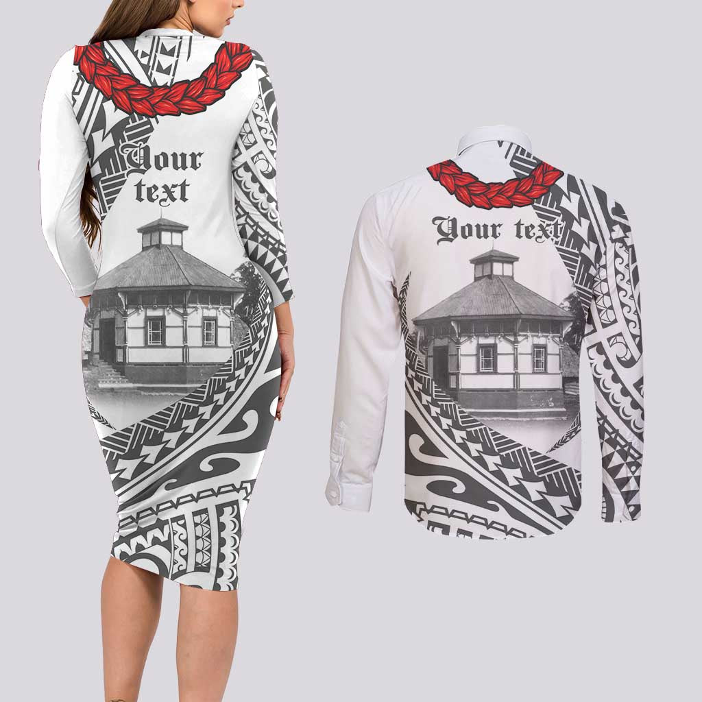 Samoa Mau Movement House Personalised Couples Matching Long Sleeve Bodycon Dress and Long Sleeve Button Shirt Fa'a Samoa The Samoan Way