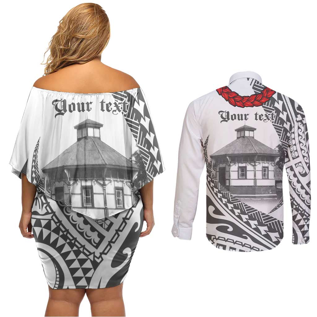Samoa Mau Movement House Personalised Couples Matching Off Shoulder Short Dress and Long Sleeve Button Shirt Fa'a Samoa The Samoan Way