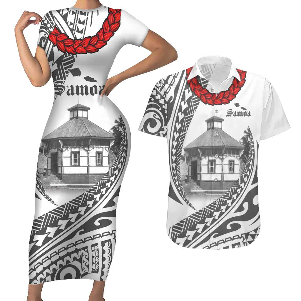 Samoa Mau Movement House Personalised Couples Matching Short Sleeve Bodycon Dress and Hawaiian Shirt Fa'a Samoa The Samoan Way