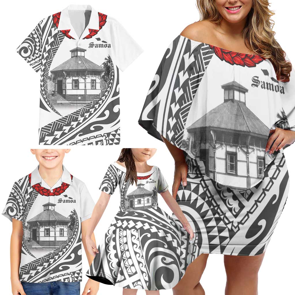 Samoa Mau Movement House Personalised Family Matching Off Shoulder Short Dress and Hawaiian Shirt Fa'a Samoa The Samoan Way