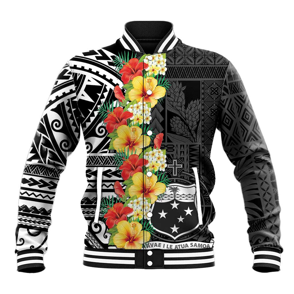 Samoa Tribal Hibiscus Flowers Baseball Jacket