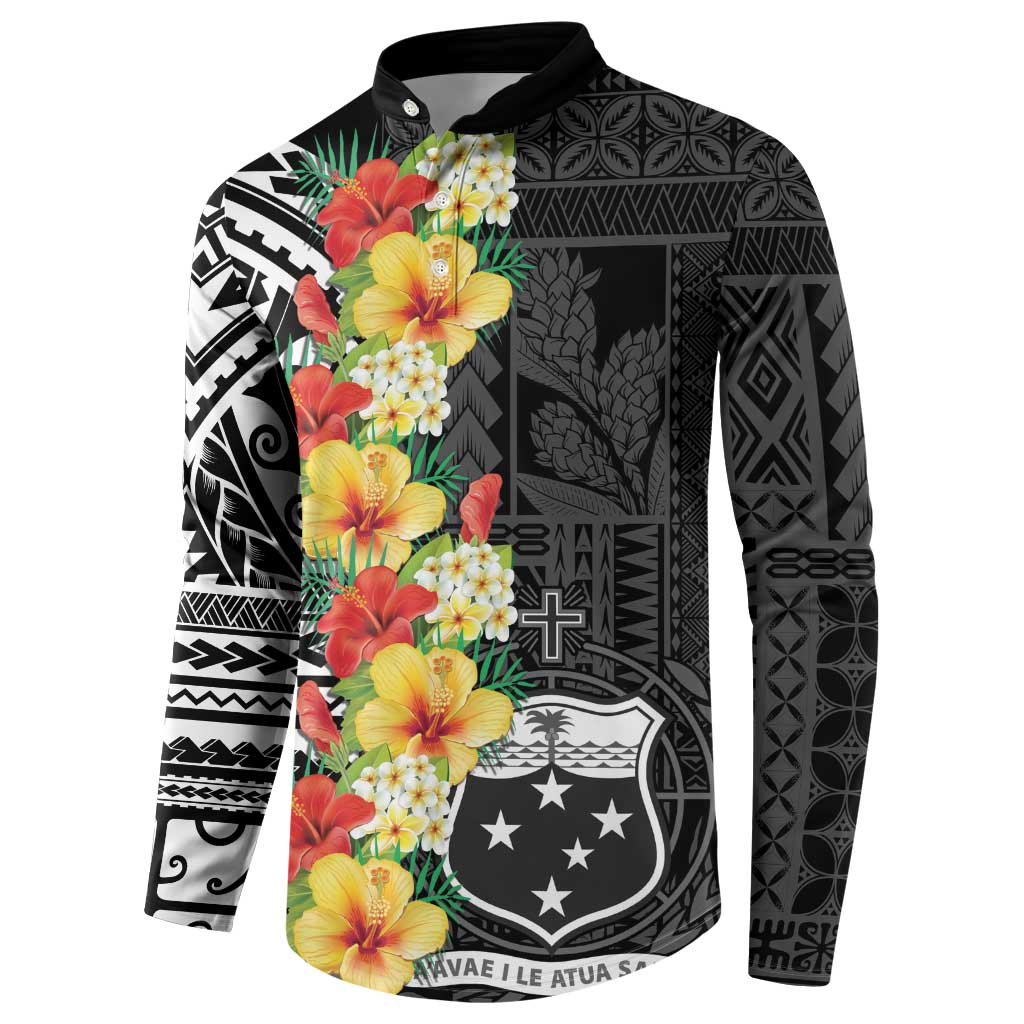Samoa Tribal Hibiscus Flowers Button Sweatshirt