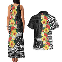 Samoa Tribal Hibiscus Flowers Couples Matching Tank Maxi Dress and Hawaiian Shirt