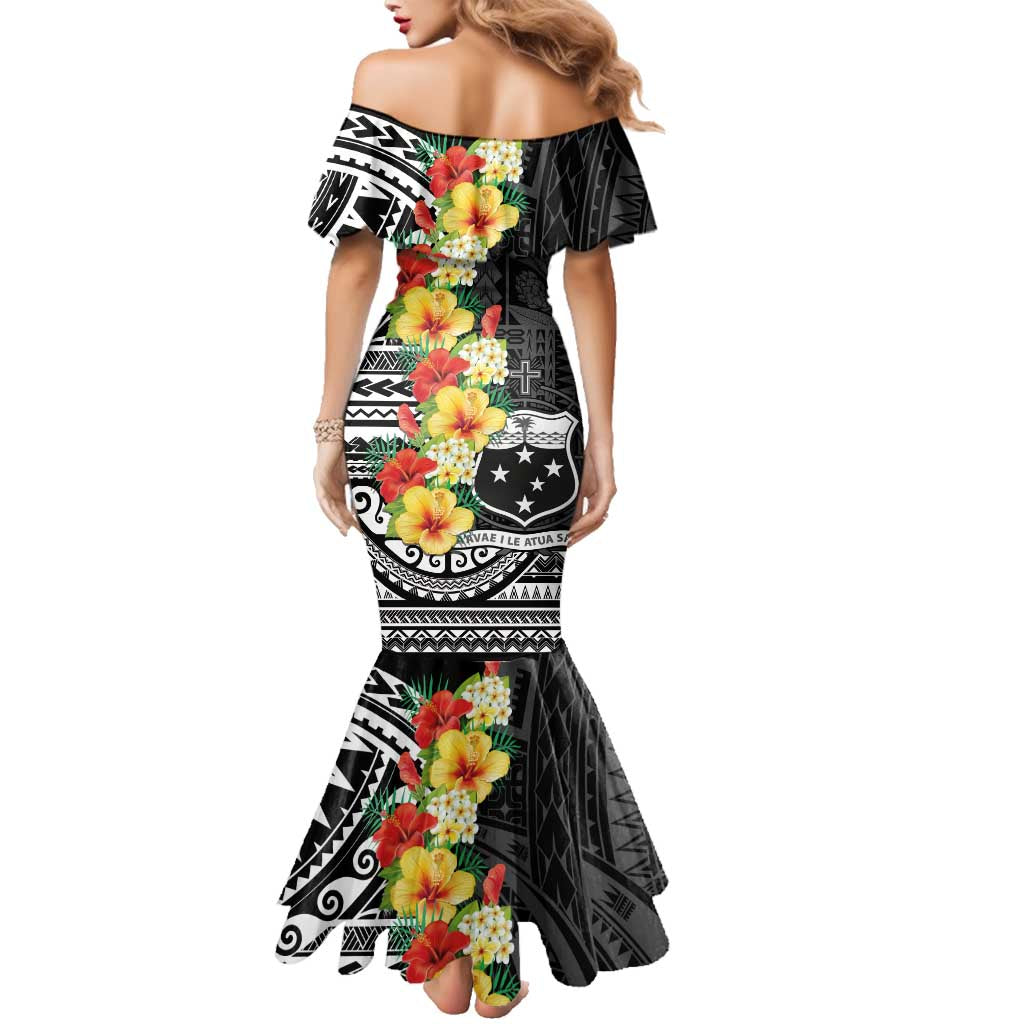 Samoa Tribal Hibiscus Flowers Family Matching Mermaid Dress and Hawaiian Shirt