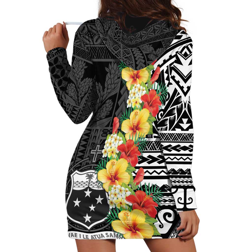 Samoa Tribal Hibiscus Flowers Hoodie Dress