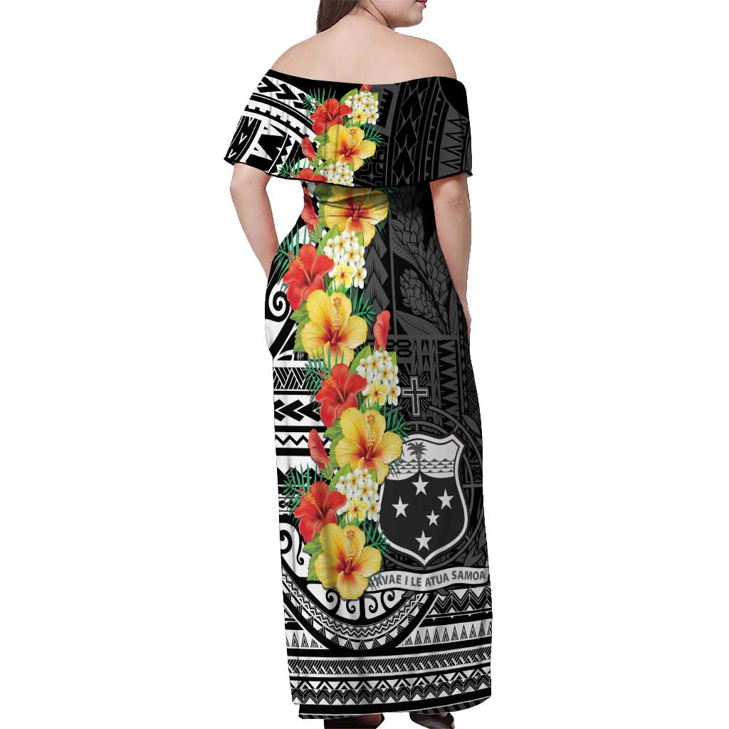 Samoa Tribal Hibiscus Flowers Off Shoulder Maxi Dress