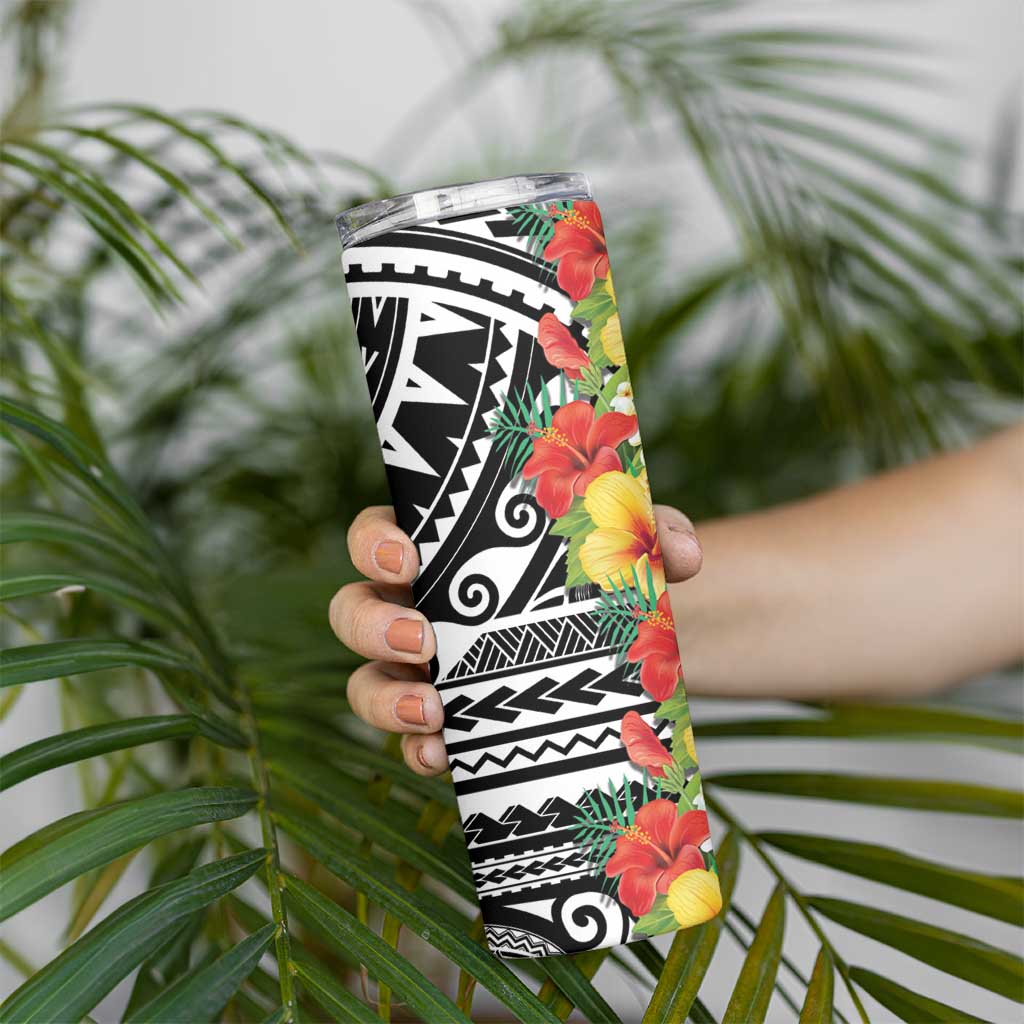 Samoa Tribal Hibiscus Flowers Skinny Tumbler