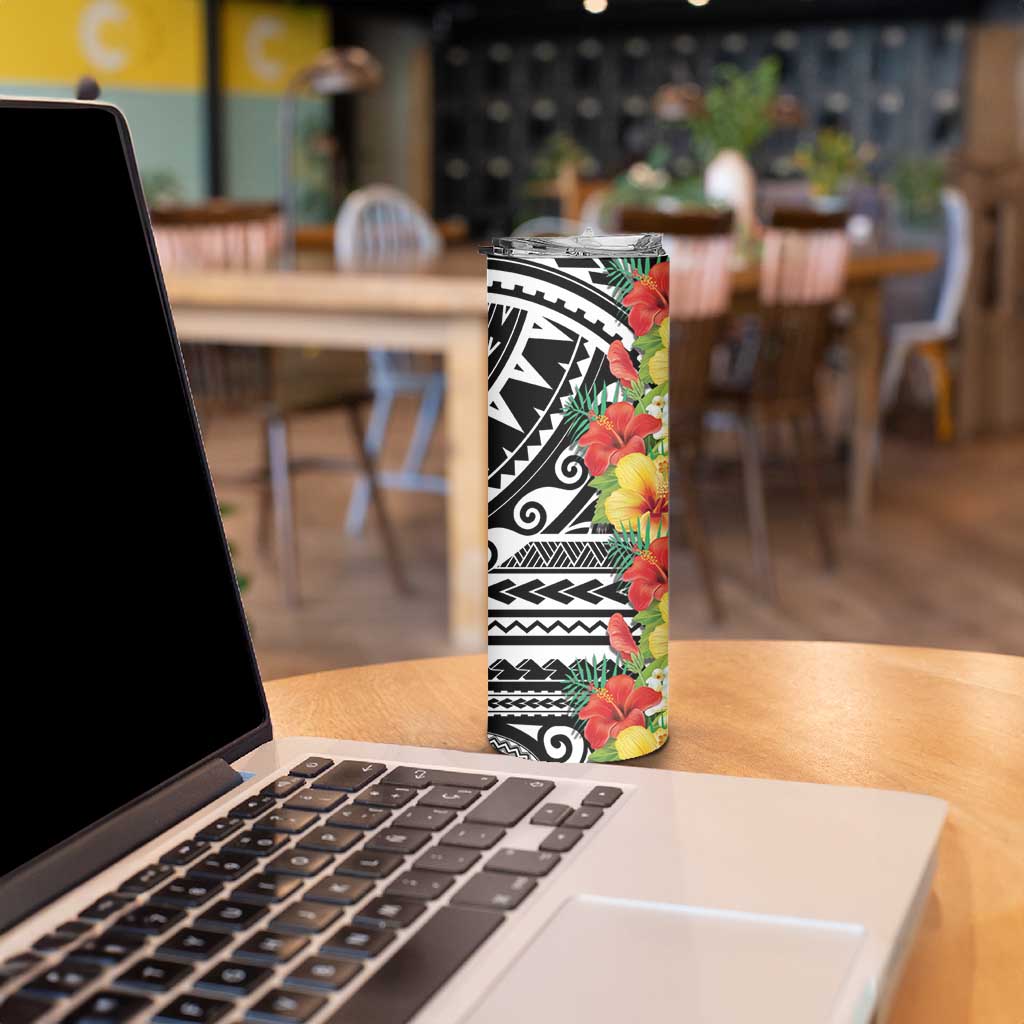 Samoa Tribal Hibiscus Flowers Skinny Tumbler