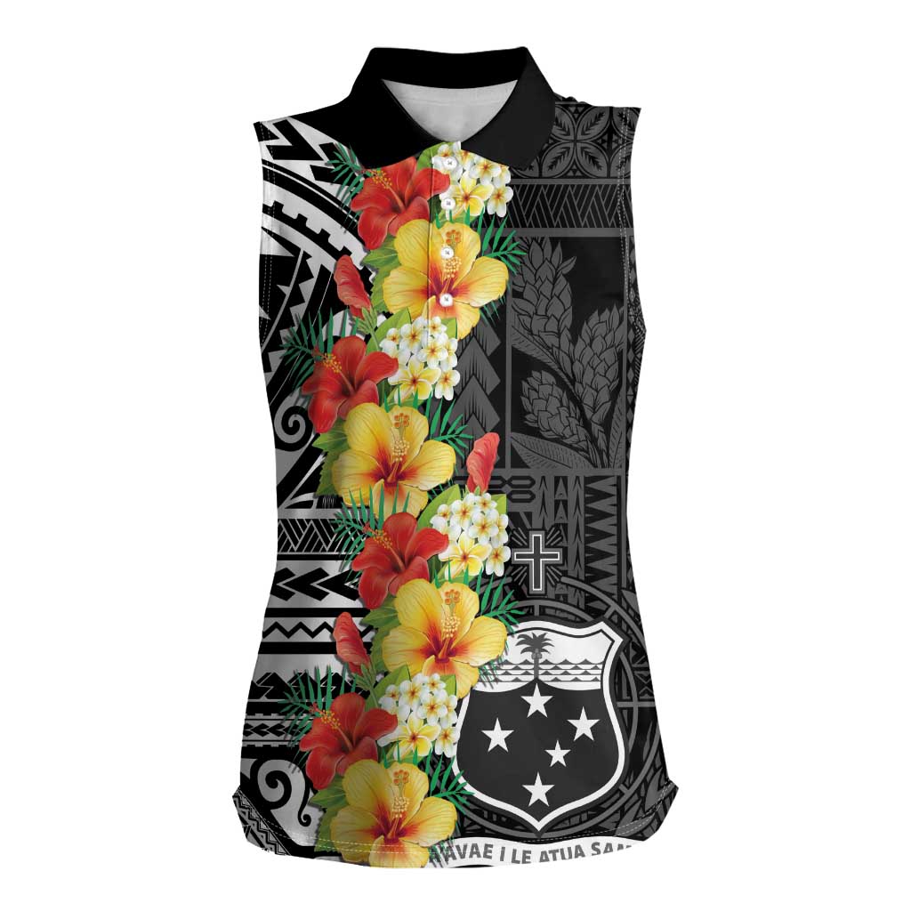 Samoa Tribal Hibiscus Flowers Women Sleeveless Polo Shirt