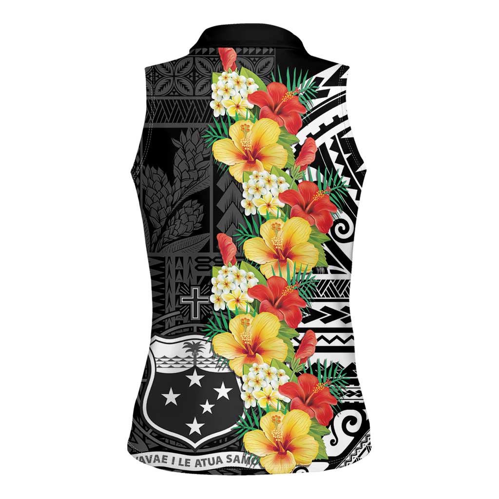 Samoa Tribal Hibiscus Flowers Women Sleeveless Polo Shirt
