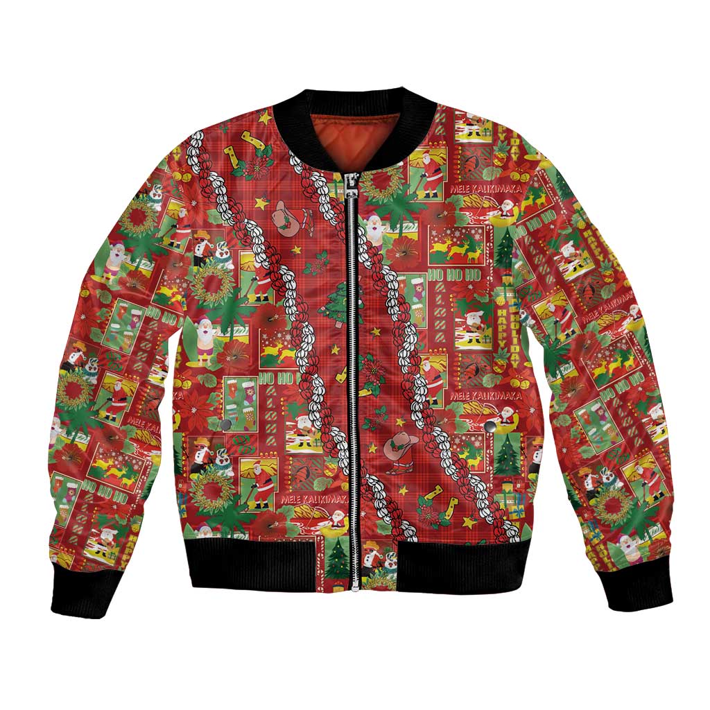 Mele Kalikimaka Pakalana Pikake Lei Bomber Jacket Hawaiian Rodeo Paniolo Omaomao Palaka - Polynesian Pride