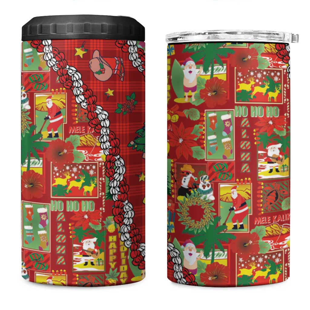 Mele Kalikimaka Pakalana Pikake Lei 4 in 1 Can Cooler Tumbler Hawaiian Rodeo Paniolo Omaomao Palaka - Polynesian Pride