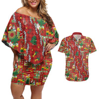 Mele Kalikimaka Pakalana Pikake Lei Couples Matching Off Shoulder Short Dress and Hawaiian Shirt Hawaiian Rodeo Paniolo Omaomao Palaka - Polynesian Pride