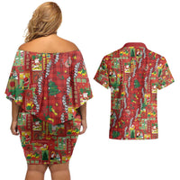 Mele Kalikimaka Pakalana Pikake Lei Couples Matching Off Shoulder Short Dress and Hawaiian Shirt Hawaiian Rodeo Paniolo Omaomao Palaka - Polynesian Pride