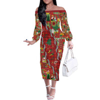 Mele Kalikimaka Pakalana Pikake Lei Family Matching Off The Shoulder Long Sleeve Dress and Hawaiian Shirt Hawaiian Rodeo Paniolo Omaomao Palaka - Polynesian Pride