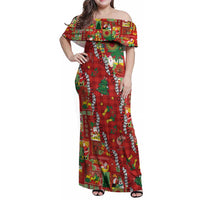 Mele Kalikimaka Pakalana Pikake Lei Family Matching Off Shoulder Maxi Dress and Hawaiian Shirt Hawaiian Rodeo Paniolo Omaomao Palaka - Polynesian Pride
