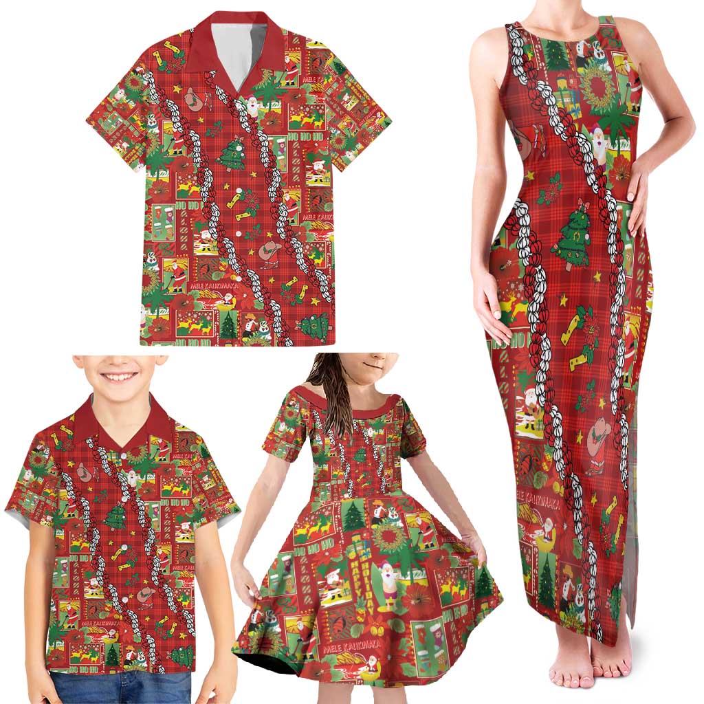 Mele Kalikimaka Pakalana Pikake Lei Family Matching Tank Maxi Dress and Hawaiian Shirt Hawaiian Rodeo Paniolo Omaomao Palaka - Polynesian Pride