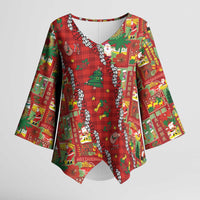 Mele Kalikimaka Pakalana Pikake Lei Kimono Sleeve Blouse Hawaiian Rodeo Paniolo Omaomao Palaka - Polynesian Pride