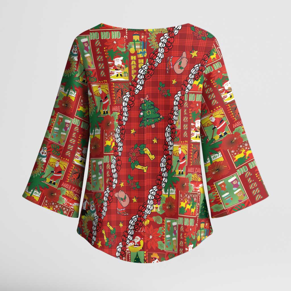 Mele Kalikimaka Pakalana Pikake Lei Kimono Sleeve Blouse Hawaiian Rodeo Paniolo Omaomao Palaka - Polynesian Pride