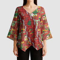 Mele Kalikimaka Pakalana Pikake Lei Kimono Sleeve Blouse Hawaiian Rodeo Paniolo Omaomao Palaka - Polynesian Pride
