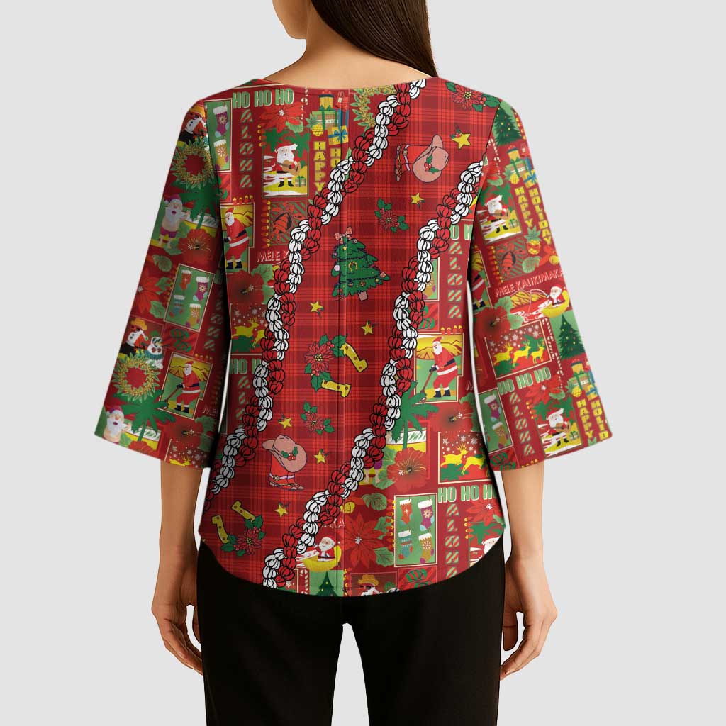 Mele Kalikimaka Pakalana Pikake Lei Kimono Sleeve Blouse Hawaiian Rodeo Paniolo Omaomao Palaka - Polynesian Pride