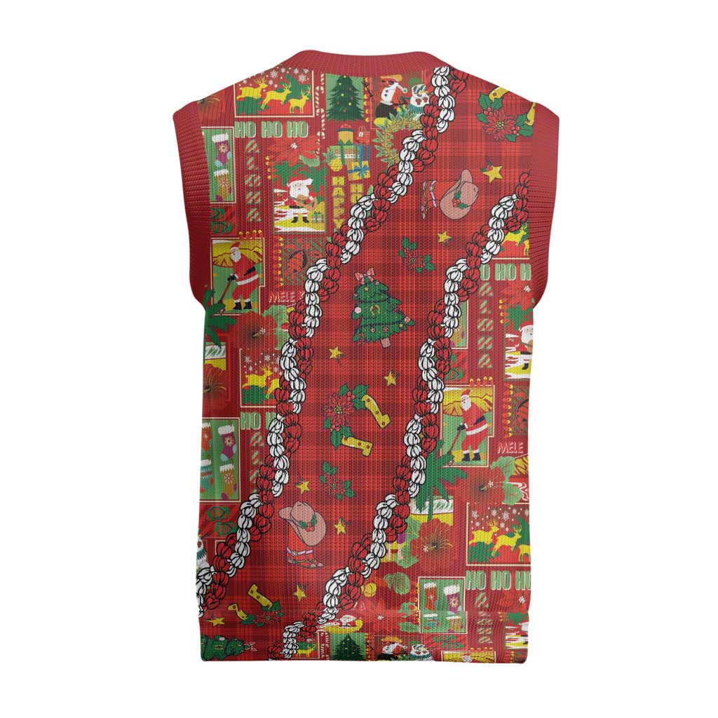 Mele Kalikimaka Pakalana Pikake Lei Christmas Knitted V-Neck Vest Hawaiian Rodeo Paniolo Omaomao Palaka - Polynesian Pride