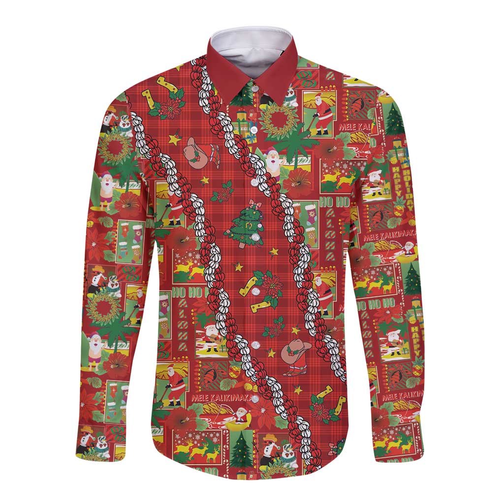 Mele Kalikimaka Pakalana Pikake Lei Long Sleeve Button Shirt Hawaiian Rodeo Paniolo Omaomao Palaka - Polynesian Pride