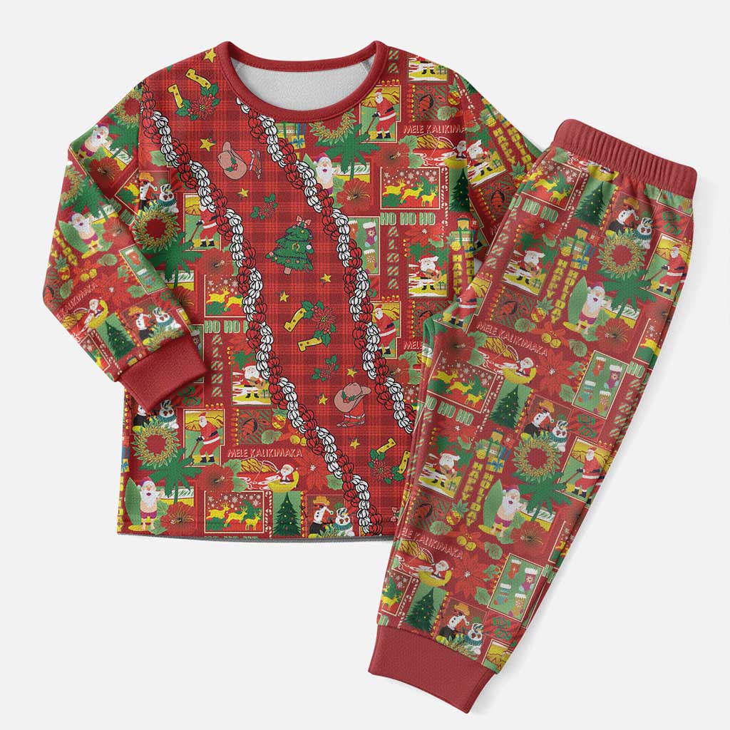Mele Kalikimaka Pakalana Pikake Lei Christmas Pajama Set Hawaiian Rodeo Paniolo Omaomao Palaka - Polynesian Pride