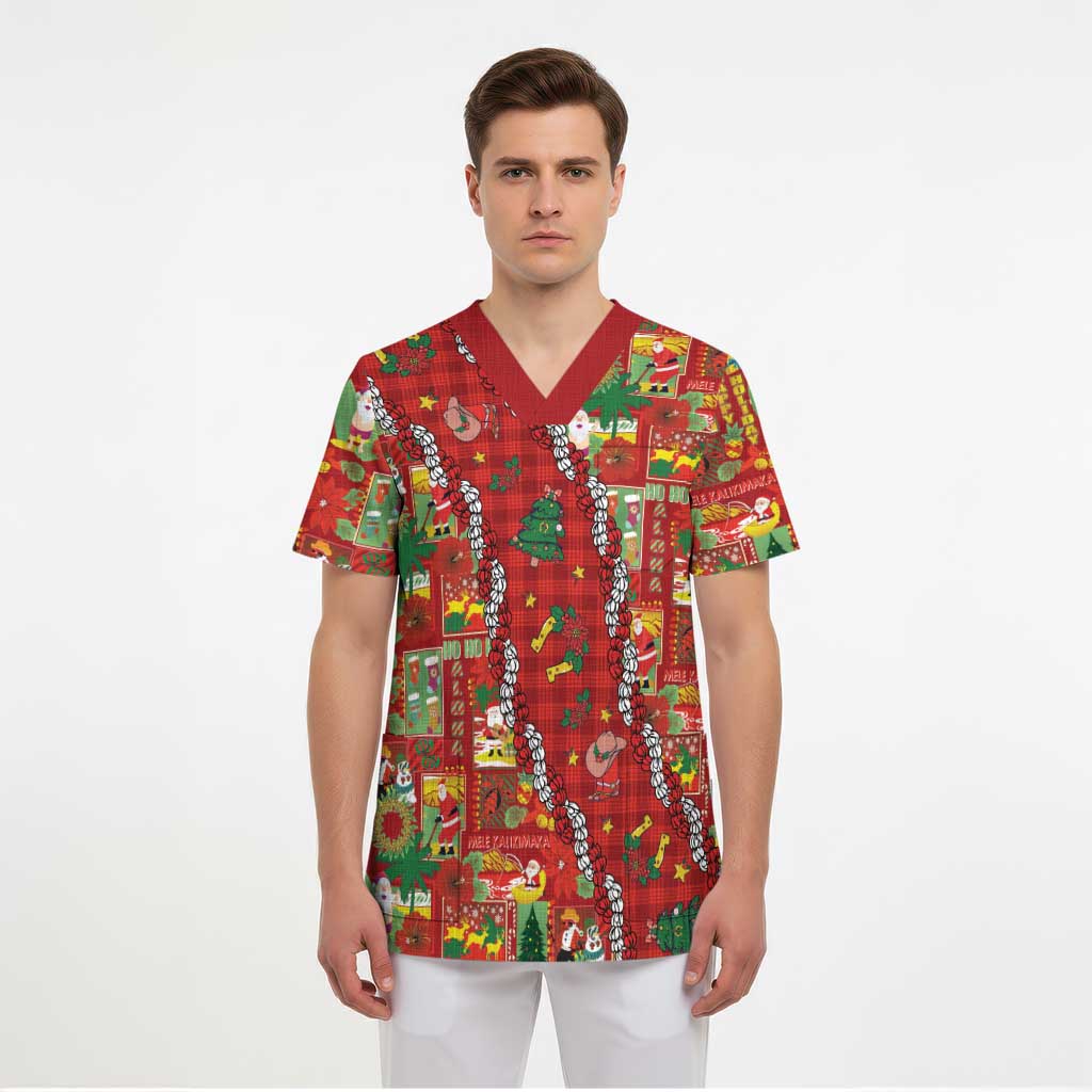 Mele Kalikimaka Pakalana Pikake Lei Scrub Top Hawaiian Rodeo Paniolo Omaomao Palaka - Polynesian Pride