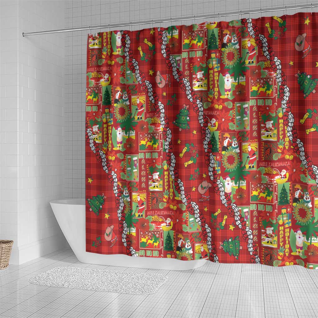 Mele Kalikimaka Pakalana Pikake Lei Shower Curtain Hawaiian Rodeo Paniolo Omaomao Palaka - Polynesian Pride