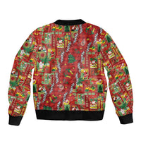 Mele Kalikimaka Pakalana Pikake Lei Sleeve Zip Bomber Jacket Hawaiian Rodeo Paniolo Omaomao Palaka - Polynesian Pride