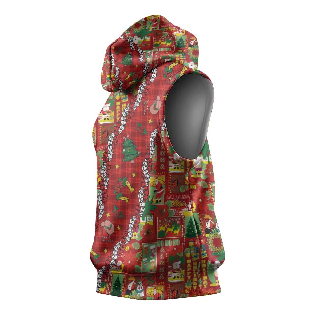 Mele Kalikimaka Pakalana Pikake Lei Sleeveless Hoodie Hawaiian Rodeo Paniolo Omaomao Palaka - Polynesian Pride