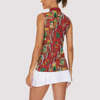 Mele Kalikimaka Pakalana Pikake Lei Women Sleeveless Polo Shirt Hawaiian Rodeo Paniolo Omaomao Palaka - Polynesian Pride